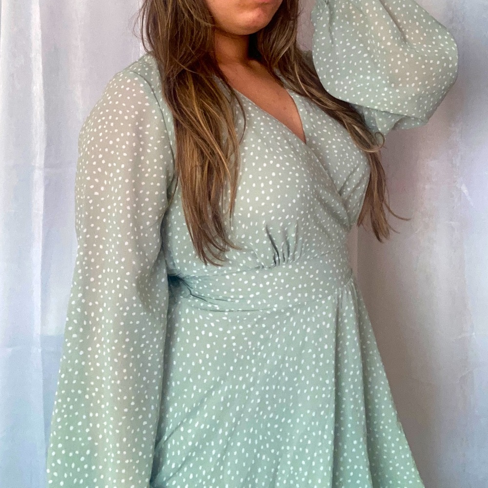 Japna S Sage Green Polka Dot Dress